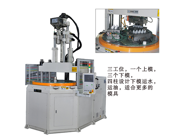 分享一款四柱三站多站的立式注塑機轉盤